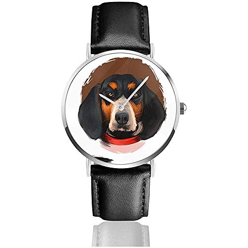 Bluetick Coonhound Cane Arte Digitale Illustrazione Animali Fauna selvatica Cinturino in Pelle Americana Orologio da polso Orologio Casual da uomo in Acciaio al quarzo