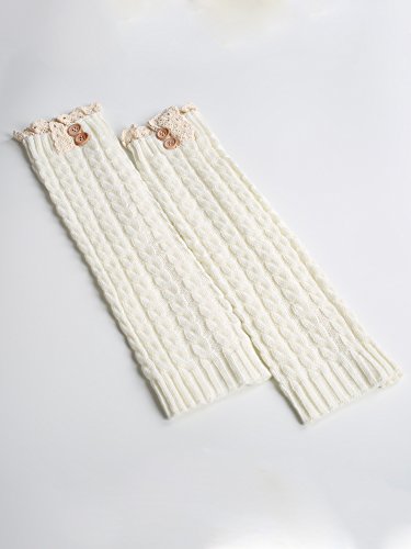 Blulu Calentadores de Pierna de Punto de Mujeres Calcetines de Bota Puños de Punto de Rodillas con Botón y Encaje, 4 Pares