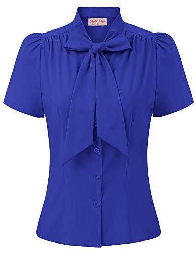 Blusa Azul Mujer Blusa y Camisa Mujer Elegante Manga Corta para Trabajo Oficina Dama BP0819-6 XL