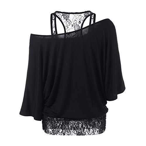 Blusa con Estampado de MujerHappyShopYZ Imprimir Camiseta Mujer Camiseta Encaje Mangas Cortas Chaleco Mujer Negro Vaquero