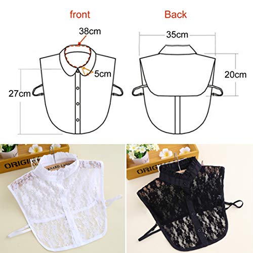 Blusa de encaje para mujer con cuello desmontable y cuello de muñeca falso negro y blanco M