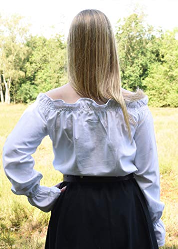 Blusa de Estilo Medieval con Cuello de Barco - Manga Larga - Natural/Blanco/Negro - Algodón - S - XXL - Blanco - S