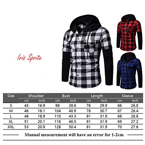 Blusa de Hombre Camisetas de Cuadros Ocasionales de los Jersey Blusa con Capucha Superior Cosiendo Manga Larga con Capucha para Hombre (Rojo, L)