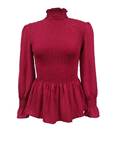 Blusa De Las Mujeres Elegante De Manga Larga De Cuello Alto Gasa Camisa Festiva De La Vendimia Blusa Color Sólido Tops Slim Fit