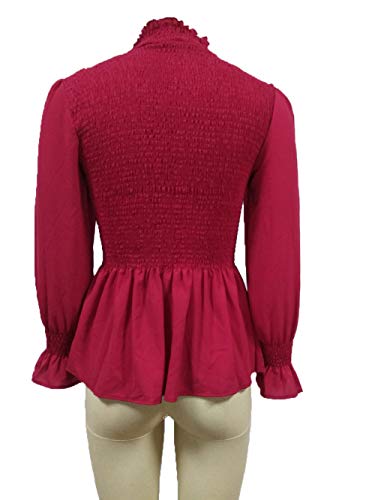 Blusa De Las Mujeres Elegante De Manga Larga De Cuello Alto Gasa Camisa Festiva De La Vendimia Blusa Color Sólido Tops Slim Fit