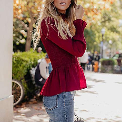 Blusa De Las Mujeres Elegante De Manga Larga De Cuello Alto Gasa Camisa Festiva De La Vendimia Blusa Color Sólido Tops Slim Fit