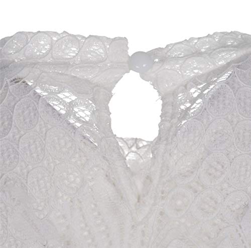 Blusa de mujer de encaje elegante vintage de manga larga cuello alto para primavera/otoño blanco L