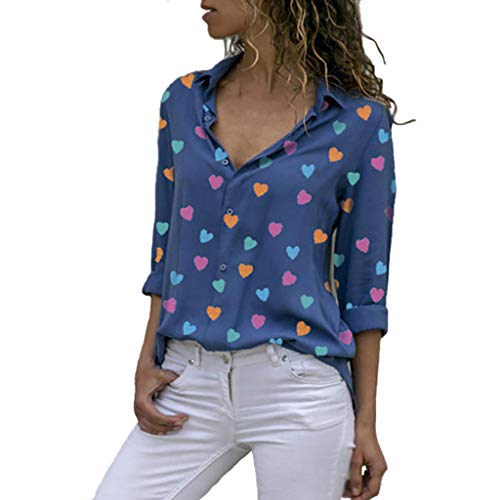 Blusa de Mujer,Verano Corazón Impresión Blusa Elegante Color sólido Manga Corta Blusa Camisa de Oficina Cuello en v Camiseta Tops Casual Fiesta T-Shirt Original tee vpass