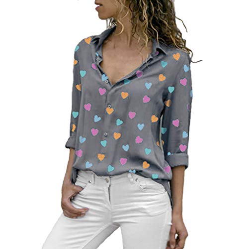 Blusa de Mujer,Verano Corazón Impresión Blusa Elegante Color sólido Manga Corta Blusa Camisa de Oficina Cuello en v Camiseta Tops Casual Fiesta T-Shirt Original tee vpass