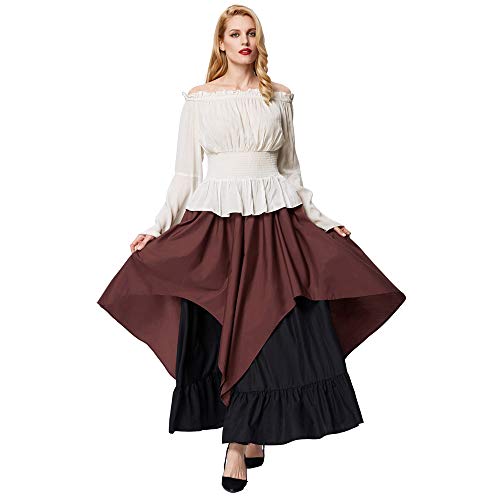 Blusa Medieval Victoriana para Mujer Elegante Elegante Cóctel Beige Tamaño L/XL