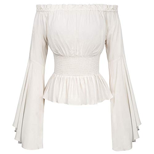 Blusa Medieval Victoriana para Mujer Elegante Elegante Cóctel Beige Tamaño L/XL
