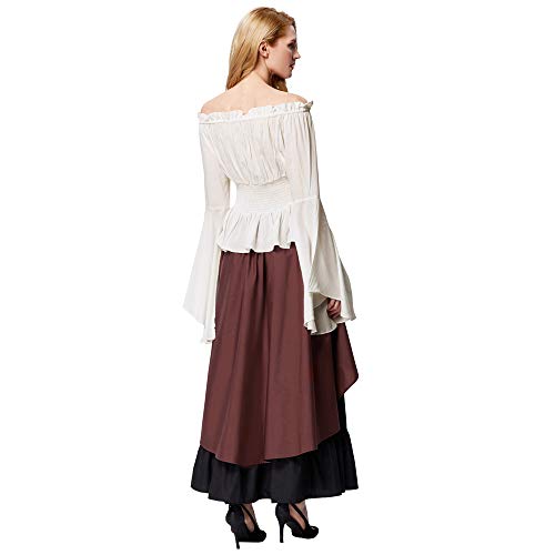 Blusa Medieval Victoriana para Mujer Elegante Elegante Cóctel Beige Tamaño L/XL