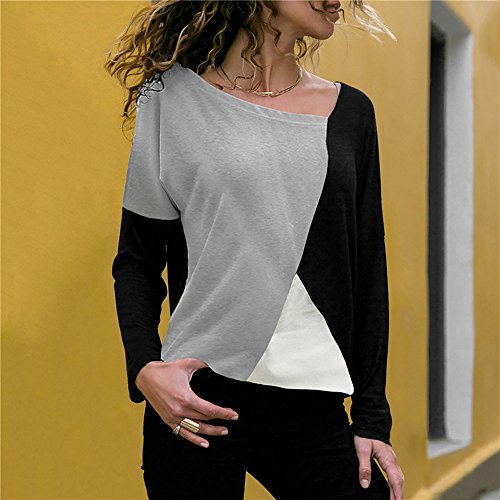 Blusa Moda Patchwork Casual para Mujer Sudadera con Capucha Tallas Grandes Color Block Tallas Grandes O-Neck Manga Larga Camiseta Tops Invierno Abrigos Liquidación de Venta SHOBDW (Negro,XL)