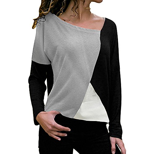 Blusa Moda Patchwork Casual para Mujer Sudadera con Capucha Tallas Grandes Color Block Tallas Grandes O-Neck Manga Larga Camiseta Tops Invierno Abrigos Liquidación de Venta SHOBDW (Negro,XL)