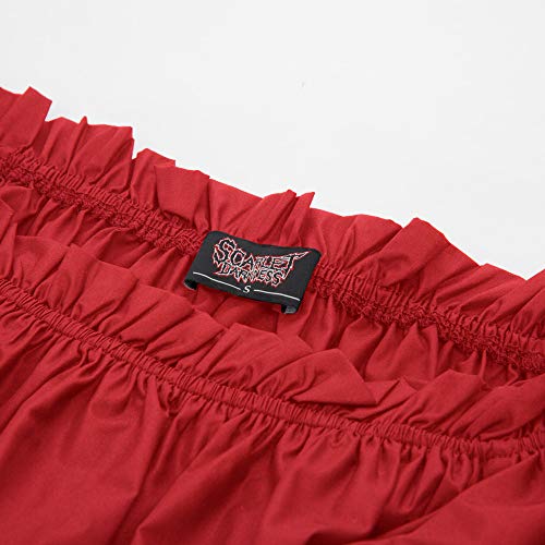 Blusa Mujer Blusa Decorada con Encaje Vintage Camisa de Oficina Elegante de Manga Larga Camiseta Casual Rojo 2XL SL066-3