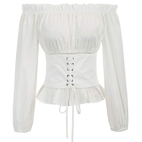 Blusa Mujer Vintage Manga Larga Casual Oficina Barco Escote Bodycon Elegante Camisa Blanca L SL066-2