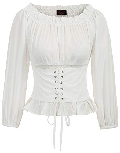 Blusa Mujer Vintage Manga Larga Casual Oficina Barco Escote Bodycon Elegante Camisa Blanca L SL066-2