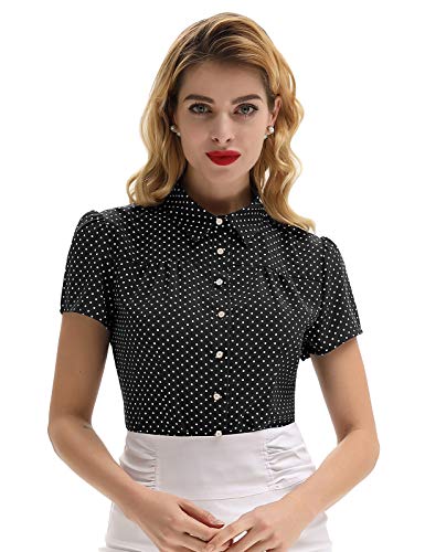 Blusa Negro Mujer Blusa y Camisa Mujer Elegante Manga Corta para Trabajo Oficina Dama BP0870-4 XXL