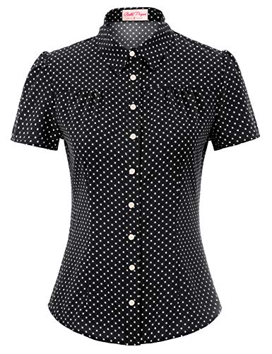Blusa Negro Mujer Blusa y Camisa Mujer Elegante Manga Corta para Trabajo Oficina Dama BP0870-4 XXL