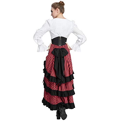 Blusa Top para Mujer Steampunk Renacimiento Blusa Top Medieval gótico Lolita Bohemia Manga Larga Cuello Cuadrado Retro Vintage Talla XL Blanco