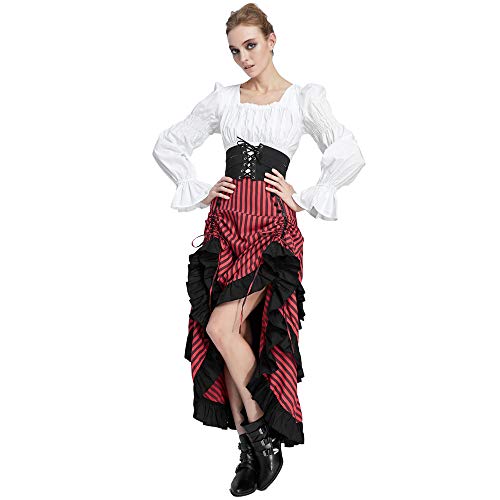 Blusa Top para Mujer Steampunk Renacimiento Blusa Top Medieval gótico Lolita Bohemia Manga Larga Cuello Cuadrado Retro Vintage Talla XL Blanco