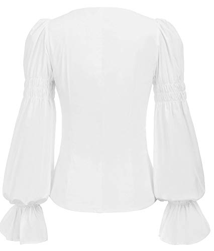 Blusa Top para Mujer Steampunk Renacimiento Blusa Top Medieval gótico Lolita Bohemia Manga Larga Cuello Cuadrado Retro Vintage Talla XL Blanco