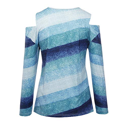 Blusa y Camisa Mujer Manga Larga Hombro sin Tirantes Imprimiendo Arriba Camisetas Mujer Manga Larga Originales Rayas Chaqueta Informal riou