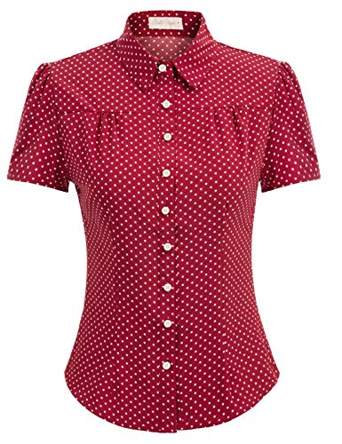 Blusas Rojo Blusa Mujer Elegante Blusa Oficina Mujer Manga Corta BP0870-3 S