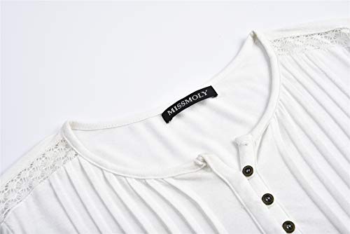 Blusas y Tops para Mujer con Mangas largas Off Camisa Encaje Acampanada Blanca Camisetas abotonadas con Volantes Damas Marfil Macizo - XS
