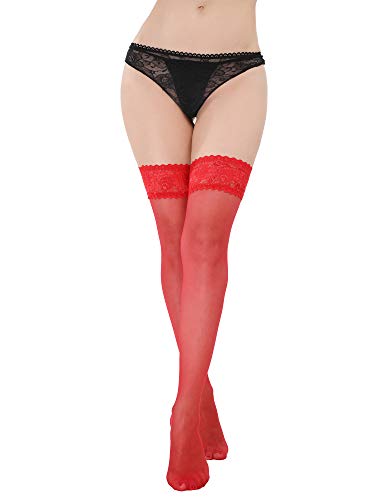 Boao 4 Pares de Medias Altas de Pulso de Mujeres Medias de Encaje de Silicona Medias Sedosas para Mujeres Chicas (Conjunto de Colores 1)