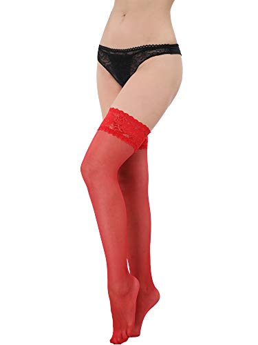 Boao 4 Pares de Medias Altas de Pulso de Mujeres Medias de Encaje de Silicona Medias Sedosas para Mujeres Chicas (Conjunto de Colores 1)