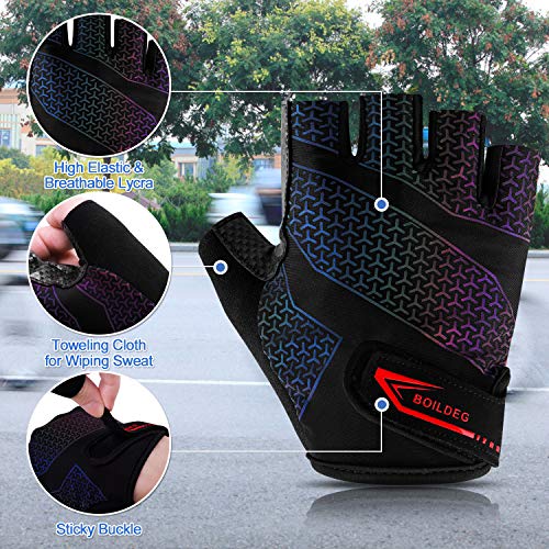 boildeg Guantes de Ciclismo de Bicicleta Guantes de Bicicleta de Carretera de Medio-Dedo para Hombres Mujeres Acolchado Antideslizante Transpirable (Black, L)