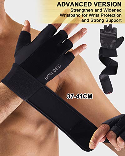 boildeg Guantes Gimnasio Hombre Mujer,Guantes Pesas Gym Guantes Fitness Transpirable con Protección Completa de Muñeca y Palma para Crossfit Levantamiento de Pesas Musculación (Negro, S)