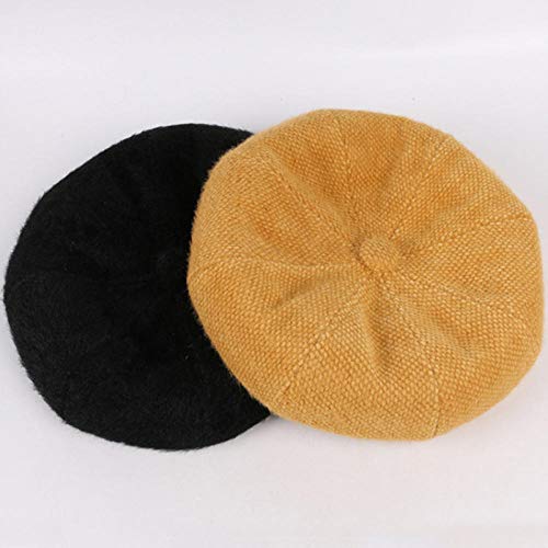 Boinas Gorro Boinas para Mujer Otoño Invierno Sombrero Mujer Boinas Damas Artista Pintor Sombrero Mujer Sólido Gorra Octogonal Boina Informal Sombrero-Negro_56-58Cm
