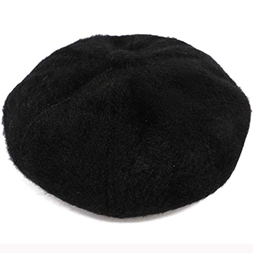 Boinas Gorro Boinas para Mujer Otoño Invierno Sombrero Mujer Boinas Damas Artista Pintor Sombrero Mujer Sólido Gorra Octogonal Boina Informal Sombrero-Negro_56-58Cm