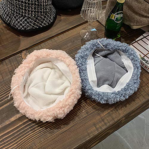 Boinas Gorro Invierno Sólido Felpa Lindo Pompón Dama Boina Sombrero Mujeres Ocio Pintor Sombrero-Beige_Head_Size_57Cm
