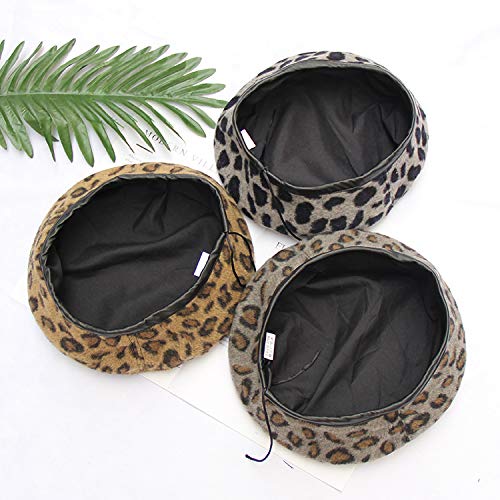 Boinas Gorro Mujeres Otoño Invierno Boinas Moda Leopardo Impreso Boina Gorra Damas Niñas Sombreros Casuales Mujer Pintora Gorra para Caminar Cálida Comodescripción Camello