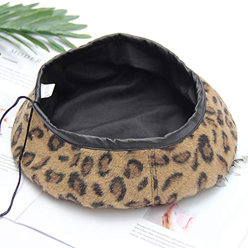 Boinas Gorro Mujeres Otoño Invierno Boinas Moda Leopardo Impreso Boina Gorra Damas Niñas Sombreros Casuales Mujer Pintora Gorra para Caminar Cálida Comodescripción Camello