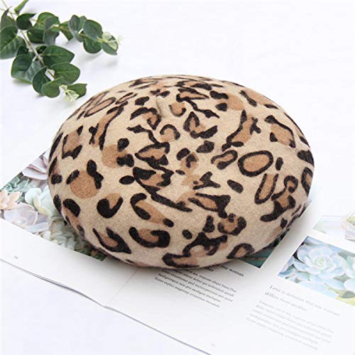 Boinas Gorro Mujeres Otoño Invierno Boinas Moda Leopardo Impreso Boina Gorra Damas Niñas Sombreros Casuales Mujer Pintora Gorra para Caminar Cálida Comodescripción Camello