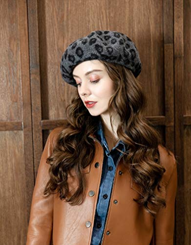 Boinas Gorro Mujeres Otoño Invierno Boinas Moda Leopardo Impreso Boina Gorra Damas Niñas Sombreros Casuales Mujer Pintora Gorra para Caminar Cálida Comodescripción Camello