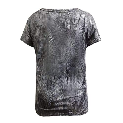 BOIYI Camisa De Manga Corta Mujer Cuello Redondo Camisetas A Rayas con Estampado De 3D Gatos Animado Camiseta Ropa De Calle Blusas Informal Tops(Gris,M)