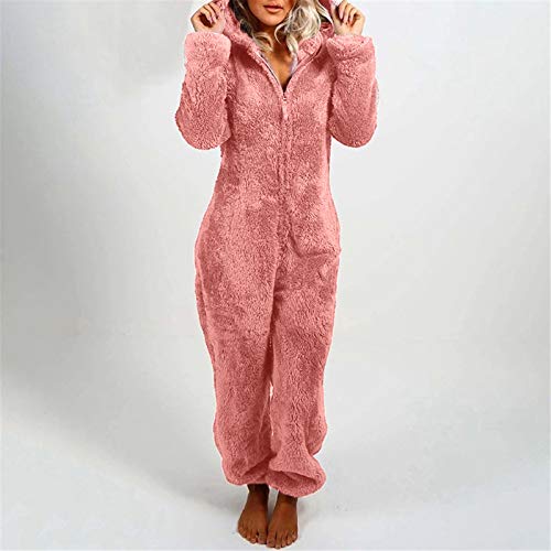 BOIYI Pijamas de Color Sólido para Mujer Mono Cosplay Animales de Vestuario Ropa de Dormir Oso, con Mangas Largas, Traje de casa, Traje de Noche para Adultos