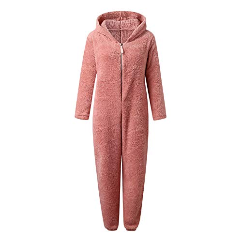 BOIYI Pijamas de Color Sólido para Mujer Mono Cosplay Animales de Vestuario Ropa de Dormir Oso, con Mangas Largas, Traje de casa, Traje de Noche para Adultos