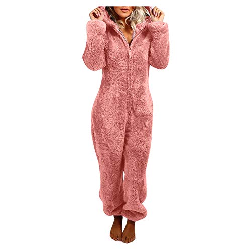 BOIYI Pijamas de Color Sólido para Mujer Mono Cosplay Animales de Vestuario Ropa de Dormir Oso, con Mangas Largas, Traje de casa, Traje de Noche para Adultos