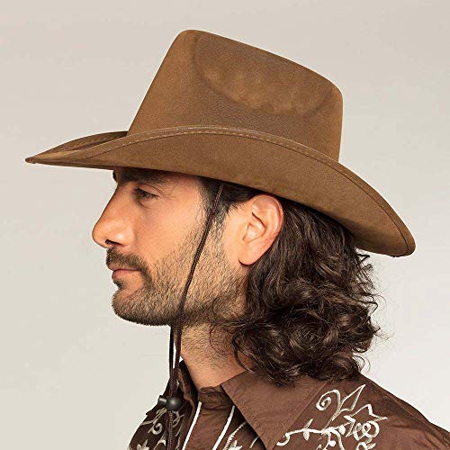 Boland 04351 – Sombrero Utah para adultos, piel sintética, color marrón oscuro, sombrero de vaquero, cowboy, Ranger, chaleco salvaje, gorro de cabeza, accesorios, fiesta temática, carnaval
