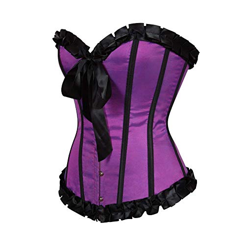 BOLAWOO-77 Damas Gótico Punk Encaje Lencería Figura Que Forma Overbust Mode De Marca Corset Corsage Ropa Interior Vintage Elegante Steampunk Body Shaper Bustier Corsage (Color : Purple, Size : L)