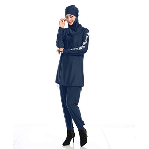 BOLAWOO-77 Traje De Baño Musulmán Islámico Islámico Modest Swimwear Burkini Mode De Marca para Mujeres Musulmanas Hijab Desmontable (Color : Blau, Size : 2XL)