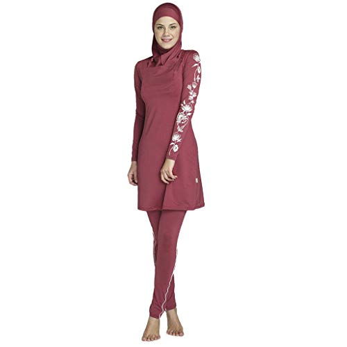 BOLAWOO-77 Traje De Baño Musulmán Islámico Islámico Modest Swimwear Burkini Mode De Marca para Mujeres Musulmanas Hijab Desmontable (Color : Winered, Size : 2XL)