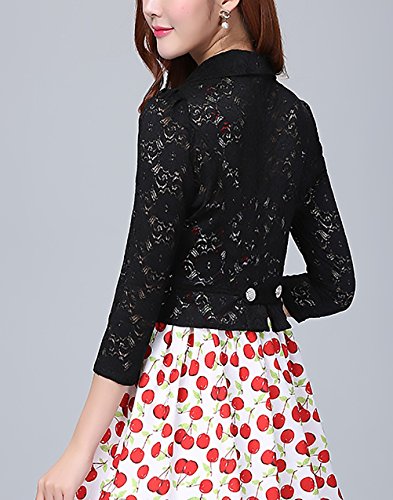 Boleros Mujer Fiesta Elegantes Encaje Splice Blazer Manga Larga Basic De Solapa Slim Fit con Botonadura Fashion Bonita Chaqueta Bolero Chaqueta De Hombro Corto Abrigos Camisa para Cóctel Party Ropa