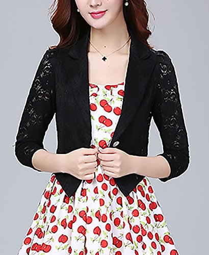 Boleros Mujer Fiesta Elegantes Encaje Splice Blazer Manga Larga Basic De Solapa Slim Fit con Botonadura Fashion Bonita Chaqueta Bolero Chaqueta De Hombro Corto Abrigos Camisa para Cóctel Party Ropa